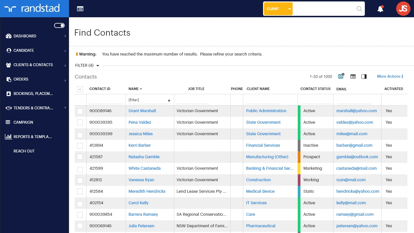 GCG final application — data view